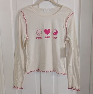 Society 212 Womens Casual Top Large Retro 70s Hippie Groovy Stretch Lettuce Hem